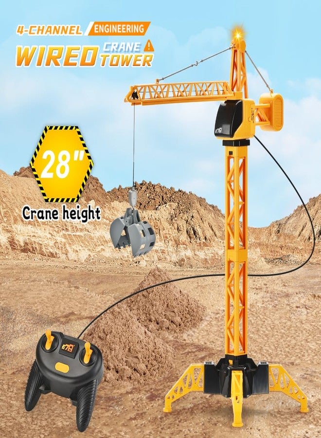 SNACKTANT 28-Inch RC Construction Tower Crane Toy for Kids, 4 Channel Remote Control Crane Toy with LED Light, Grabber, Log, Lifting Basket, 360° swivel, STEM Educational Learning Toys for Boys Ages 3 and Up - Image 3
